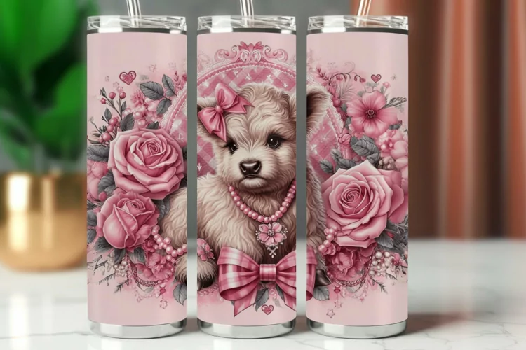 Tumbler Wrap 20 oz - floral highland cow