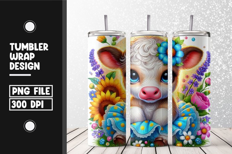 Floral cow Tumbler Wrap | Sublimation | 20 oz Skinny