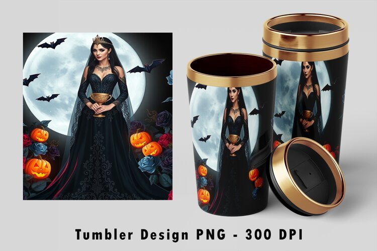 Gothic Vampire Queen Full Moon Halloween 20oz Tumbler PNG example image 1
