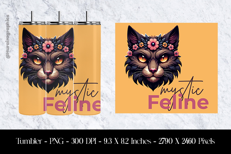 Mysic Feline Tumbler Sublimation Design PNG