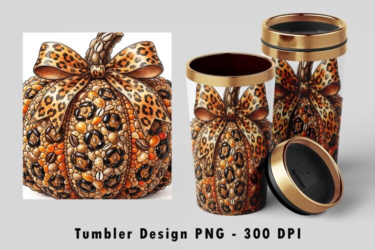 Leopard Bow Mosaic Pumpkin Tumbler PNG example image 1