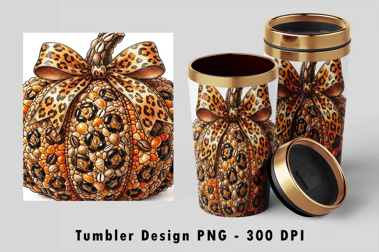 Leopard Bow Mosaic Pumpkin Tumbler PNG