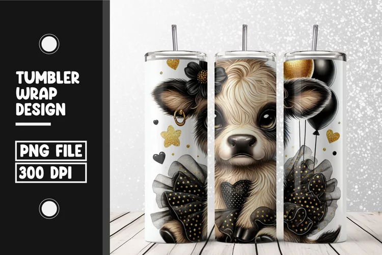 Floral cow Tumbler Wrap | Sublimation | 20 oz Skinny