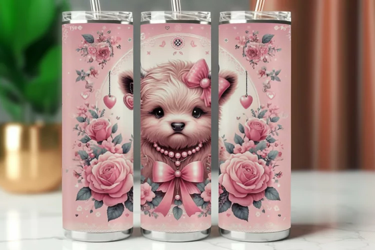 Tumbler Wrap 20 oz - floral highland cow