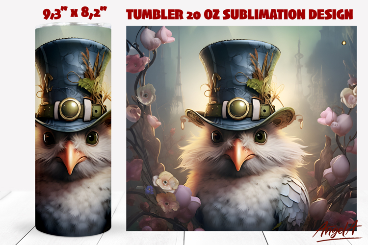 Steampunk art tumbler sublimation wrap / chicken png