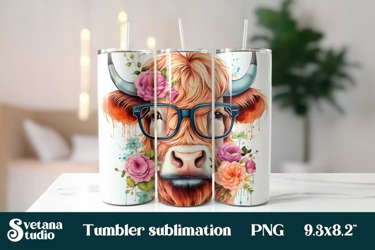 Pink flower cow tumbler wrap design | Cow tumbler love