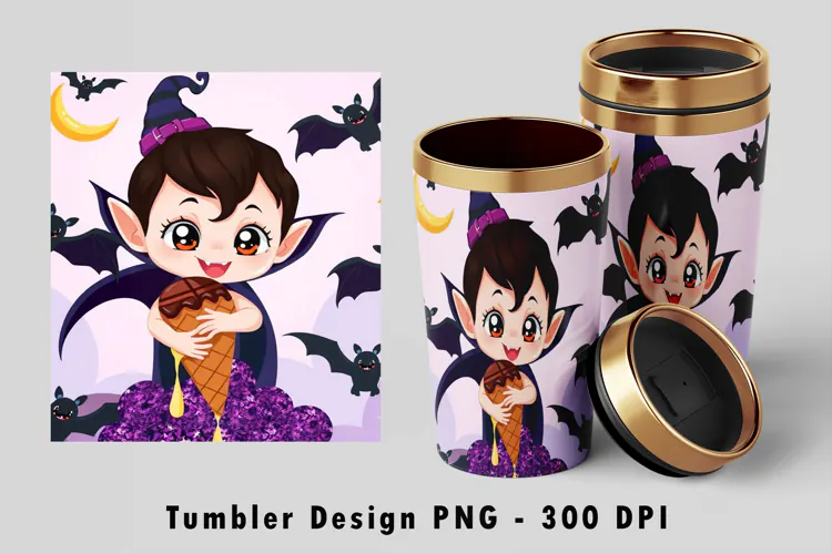 Cute Vampire Boy Ice Cream Halloween 20oz Tumbler Wrap PNG