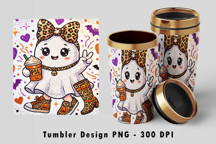 Spooky Coquette Ghost Tumbler Wrap PNG