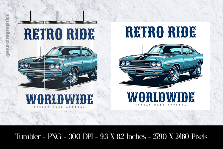 Retro Ride WorldWide Tumbler Sublimation Design PNG