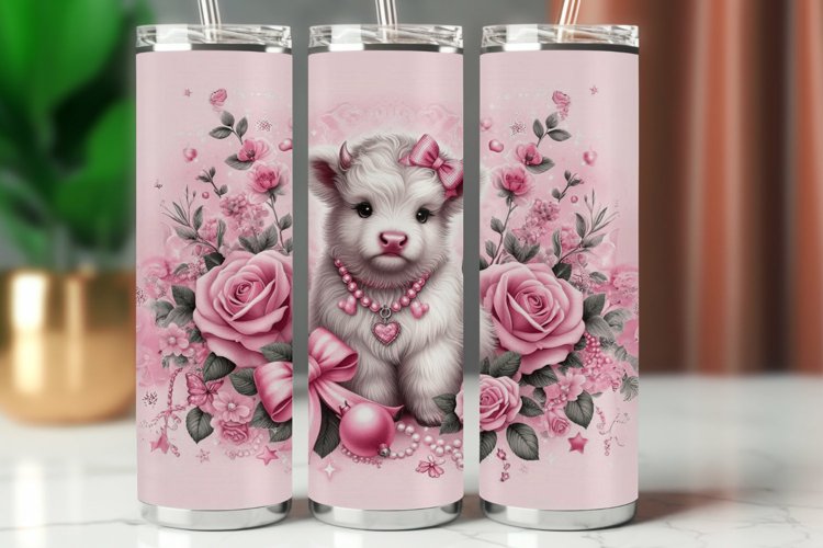Tumbler Wrap 20 oz - floral highland cow example image 1