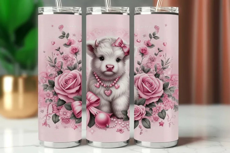Tumbler Wrap 20 oz - floral highland cow