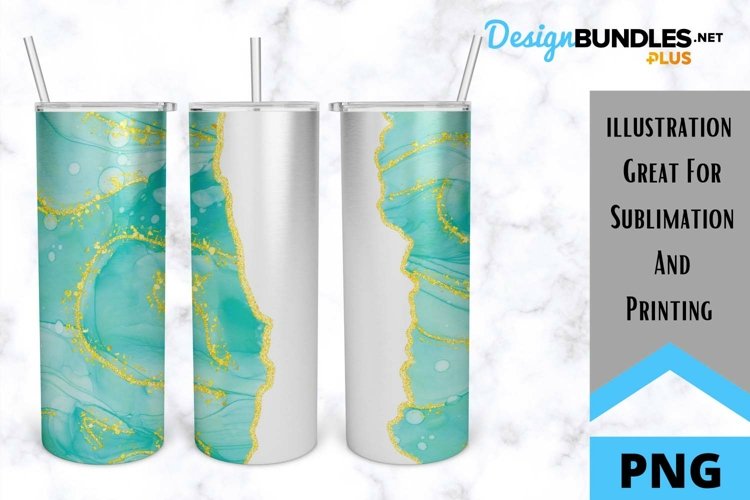 Sublimation Alcohol Ink Tumbler - Teal and Gold Alcohol Ink