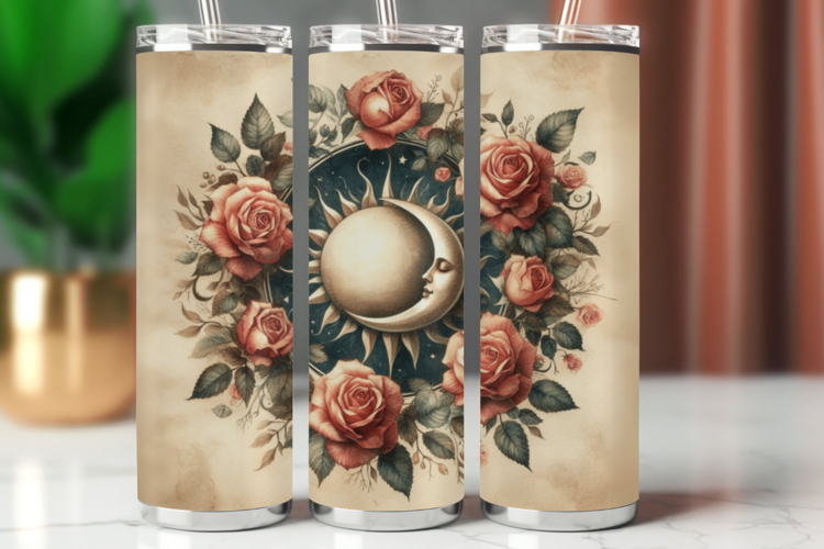 Tumbler Wrap 20 oz - boho moon and sun face