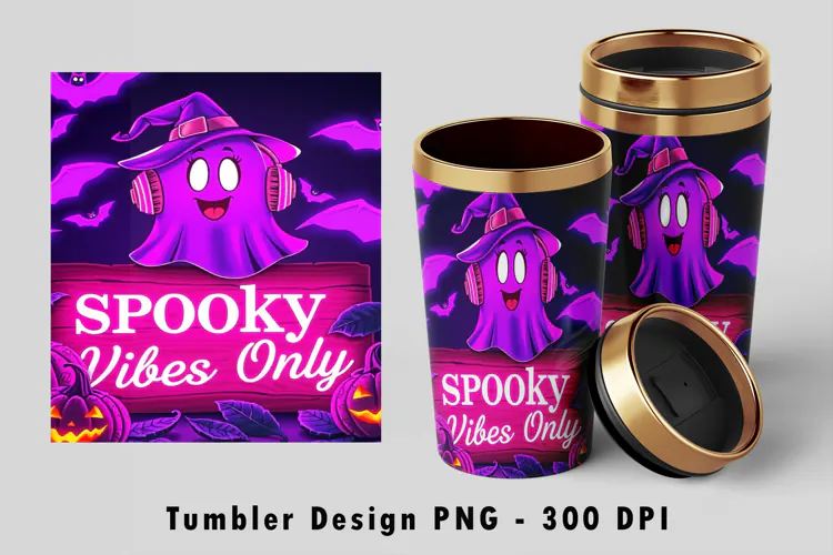 Spooky Vibes Only Purple Ghost Halloween 20oz Tumbler Wrap