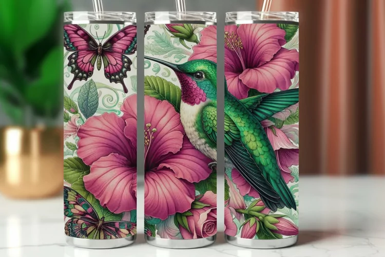 Tumbler Wrap 20 oz - flower and hummingbird