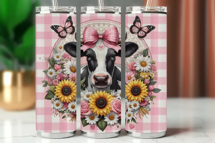 Tumbler Wrap 20 oz - sunflower and cow