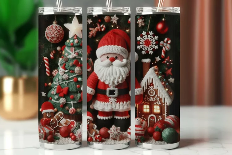 Tumbler Wrap 20 oz - knitted santa claus