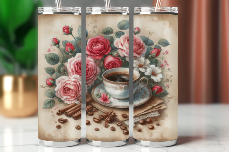 Tumbler Wrap 20 oz - floral coffee