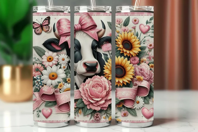 Tumbler Wrap 20 oz - sunflower and cow