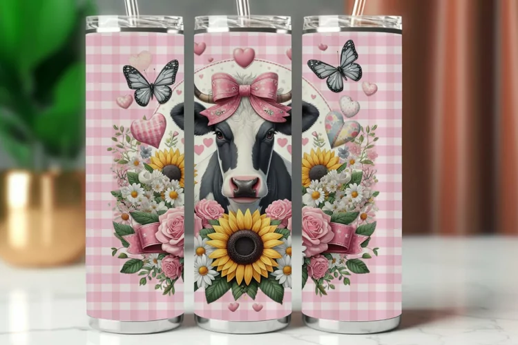 Tumbler Wrap 20 oz - sunflower and cow