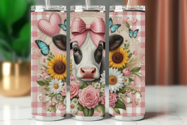 Tumbler Wrap 20 oz - sunflower and cow