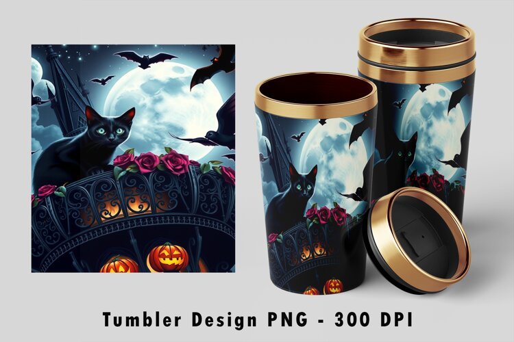 Gothic Black Cat Balcony Full Moon Halloween 20oz Tumbler example image 1