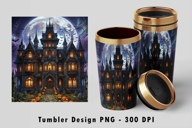 Gothic Haunted House Tumbler Wrap PNG