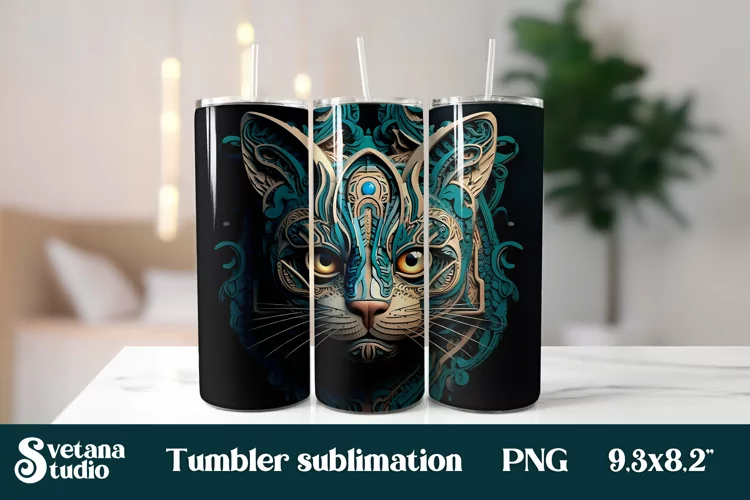 3d cat tumbler wrap design | Psychedelic tumbler sublimation