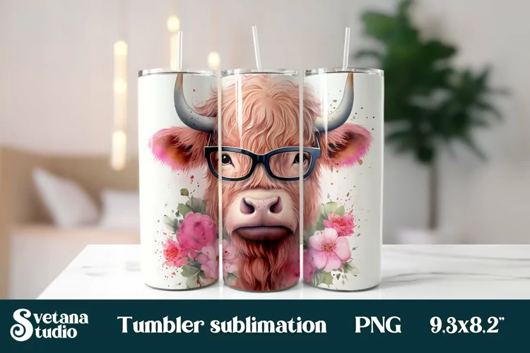 Pink flower cow tumbler wrap design | Cow tumbler design