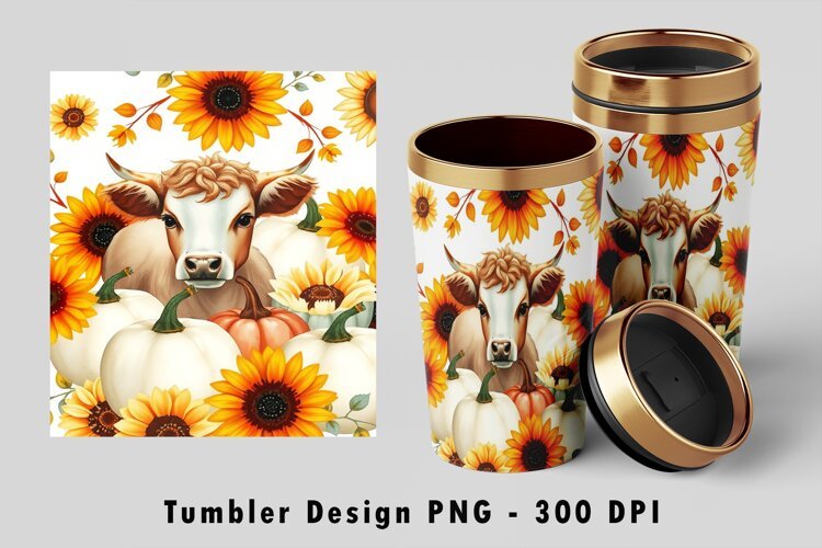 Autumn Cow White Pumpkin Sunflower 20oz Tumbler Wrap example image 1