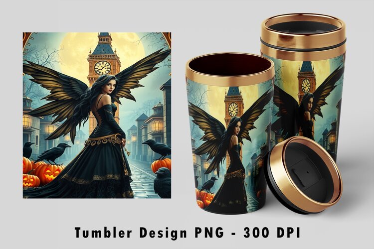 Gothic Dark Angel Raven Tumbler Sublimation PNG 300 DPI example image 1