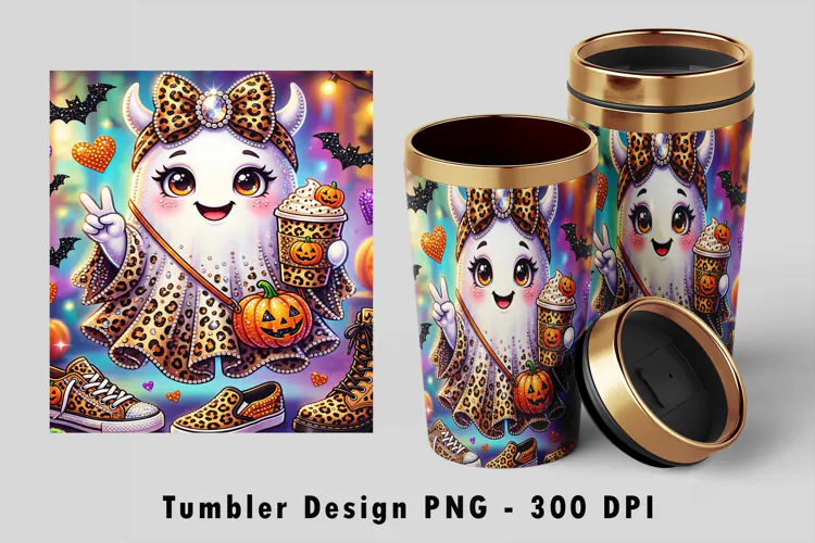 Leopard Ghost Tumbler Wrap Sublimation PNG 300 DPI