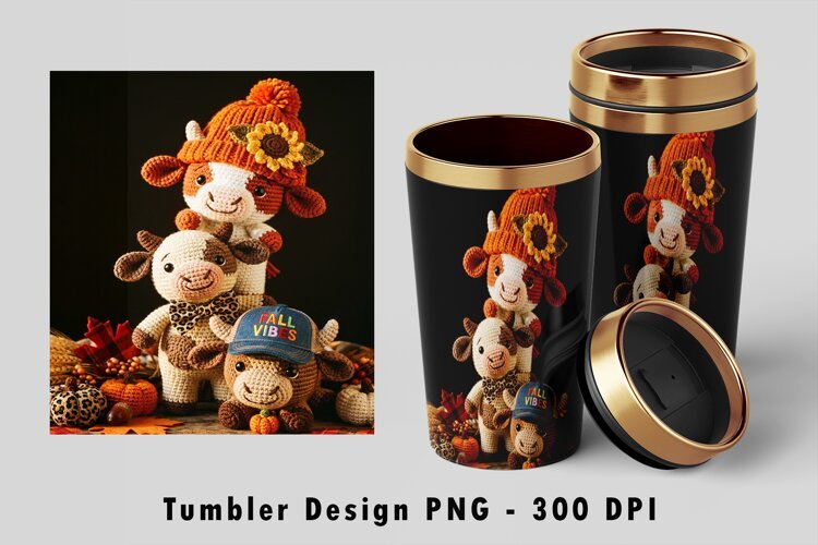 Crochet Fall Cows Tumbler Sublimation PNG example image 1