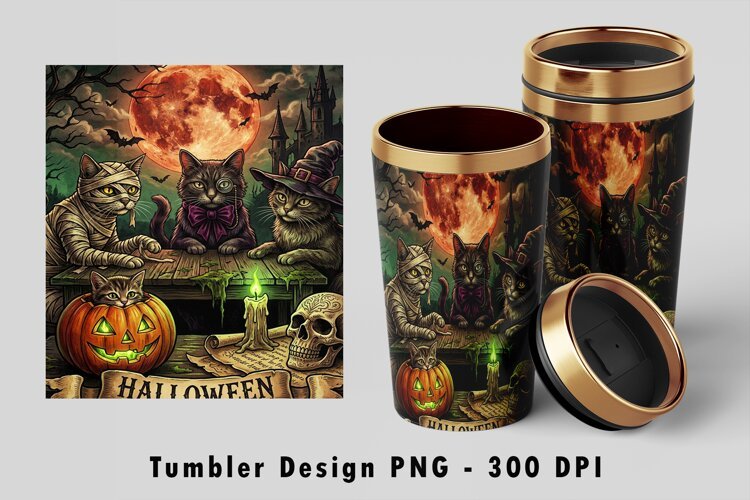 Spooky Halloween Cats Tumbler Wrap PNG example image 1