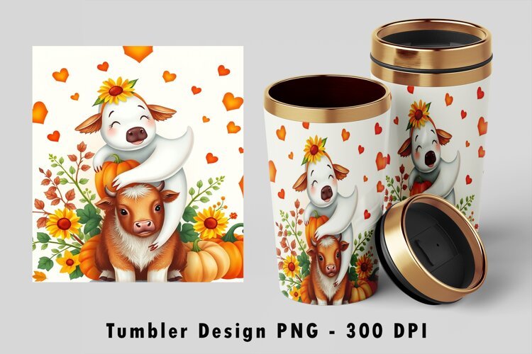 Autumn Ghost Hugging Calf Pumpkin 20oz Tumbler Wrap example image 1