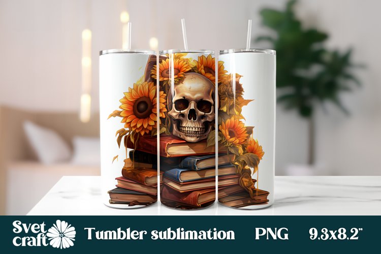 Skull flower tumbler wrap design | Halloween tumbler wrap