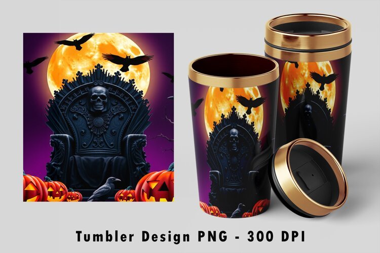 Gothic Skull Throne Raven Halloween 20oz Tumbler Wrap example image 1