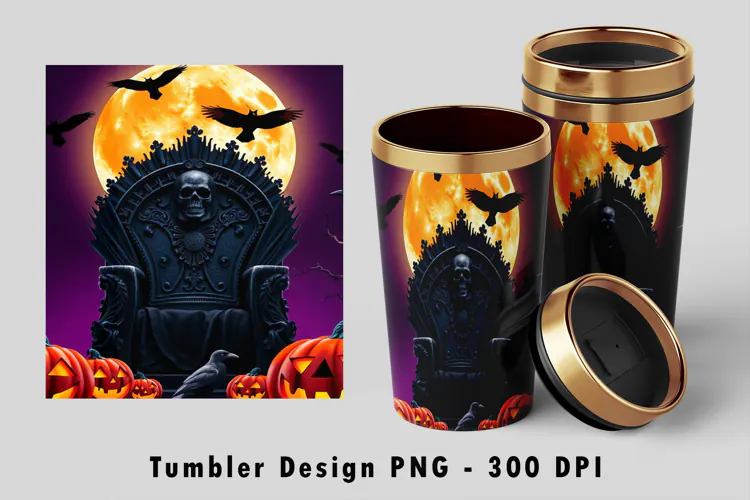 Gothic Skull Throne Raven Halloween 20oz Tumbler Wrap
