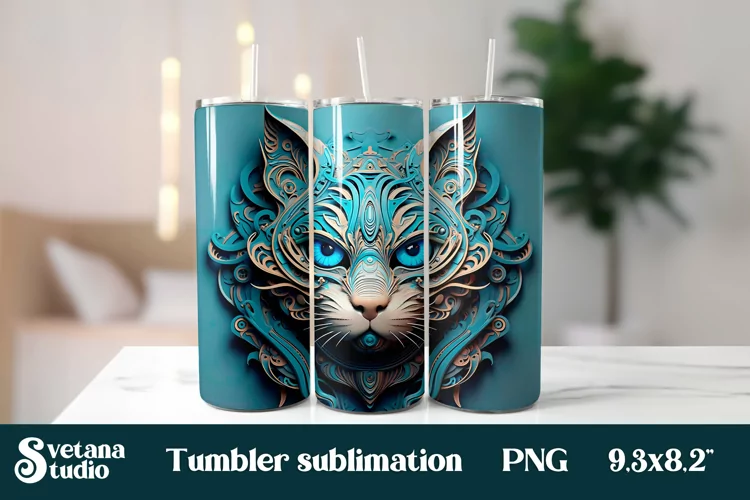 3d cat sublimation tumbler wrap | Psychedelic tumbler wrap