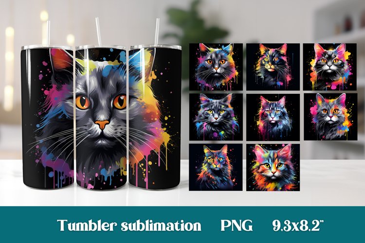 Rainbow cat tumbler sublimation bundle | Animal tumbler wrap