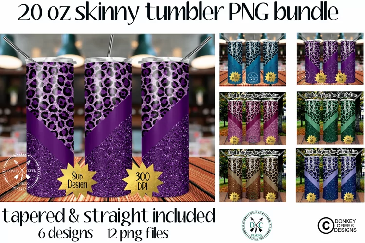 Skinny Tumbler Bundle| Leopard & Glitter Tumbler Wraps| PNG