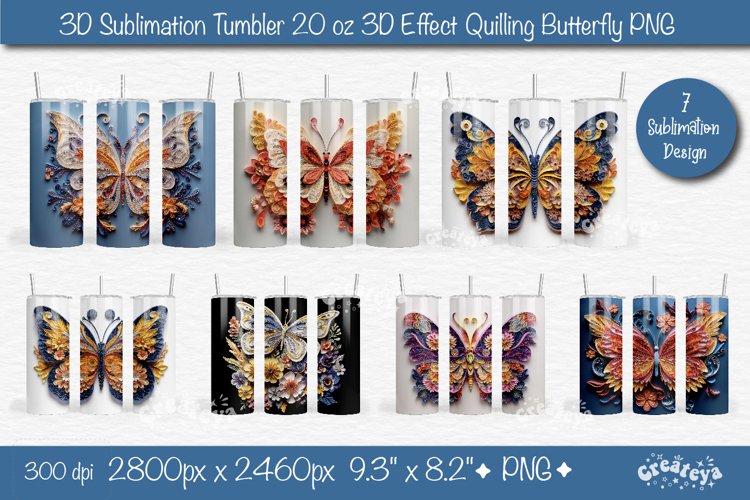 3d Butterfly tumbler wrap Bundle Butterfly 3d sublimation example image 1