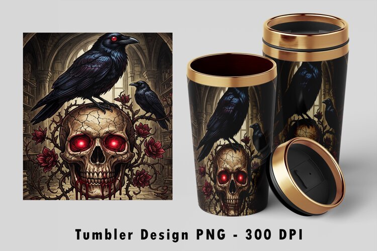 Gothic Raven Skull Rose Tumbler PNG 300 DPI example image 1