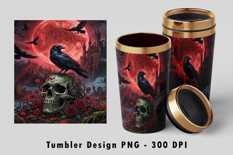 Gothic Blood Moon Raven Tumbler PNG 300 DPI example image 1