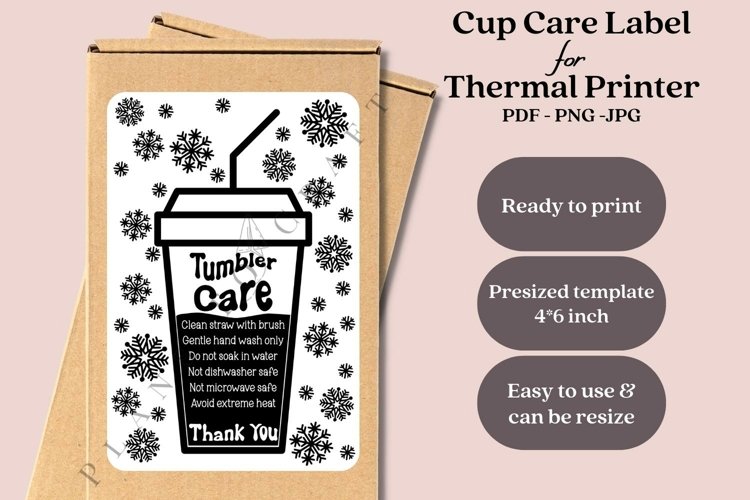 tumbler care cards instructions label packaging sticker presized template 4x6 inch for thermal printer