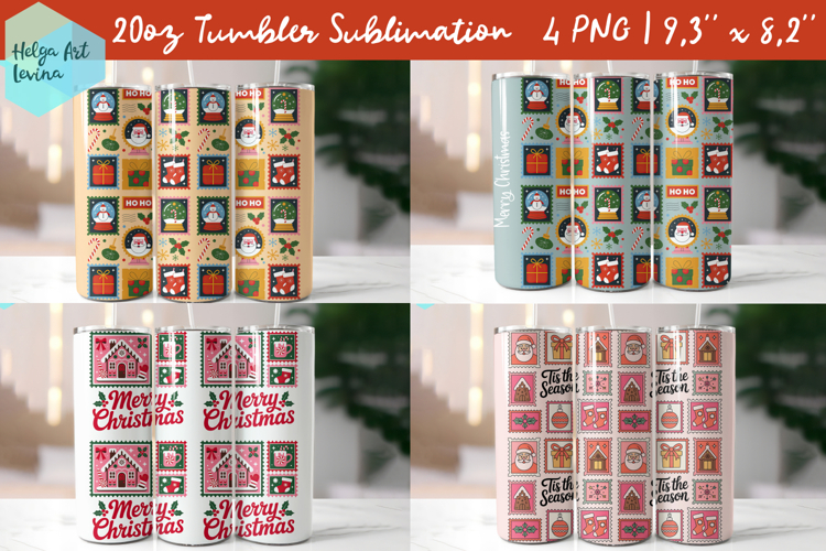 Christmas postage stamp 20 OZ Skinny Tumbler Sublimation