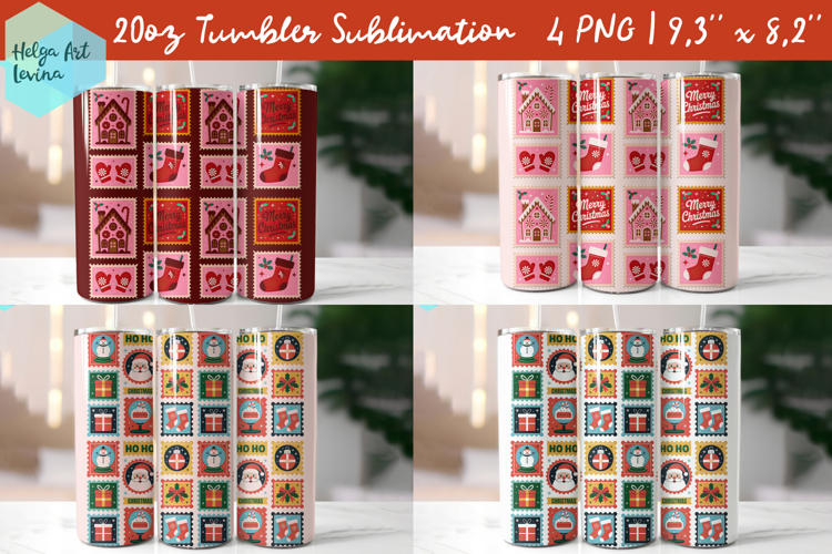 Christmas postage stamp 20 OZ Skinny Tumbler Sublimation