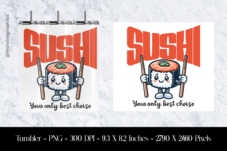 Sushi Tumbler Sublimation Design PNG