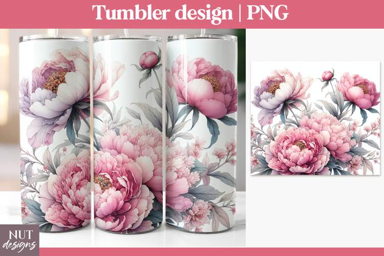 Floral tumbler, Peony tumbler wrap, Pink Peony background