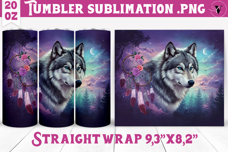 Tumbler Sublimation | Wolf design | Boho style